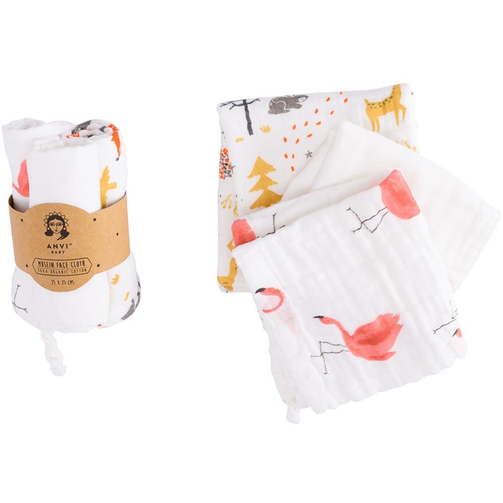 Anvi Baby - Personalized Organic Face With Burp Cloth And Towel - Flamingo And Fox