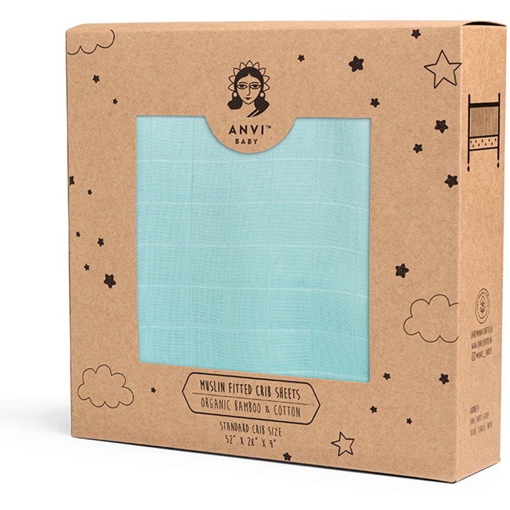 Anvi Baby - Personalized Organic Bamboo Muslin Fitted Sheet - Mint