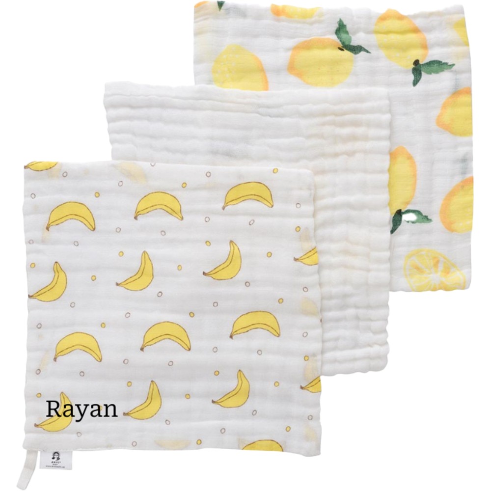 Anvi Baby - Personalized Face And Burp Cloth - Go Bananas - 3 Pc Set