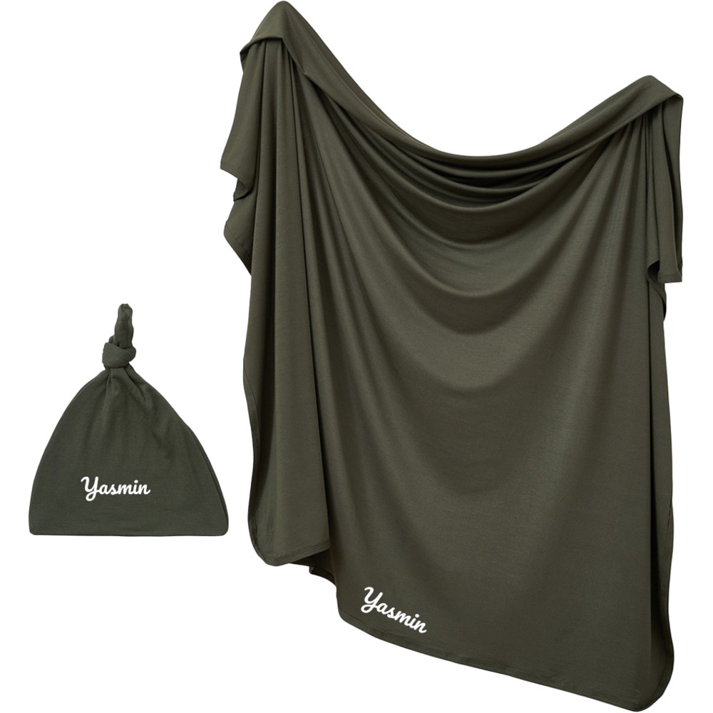 Anvi Baby - Personalized Stretchy Bamboo Spandex Swaddle And Hat - Green