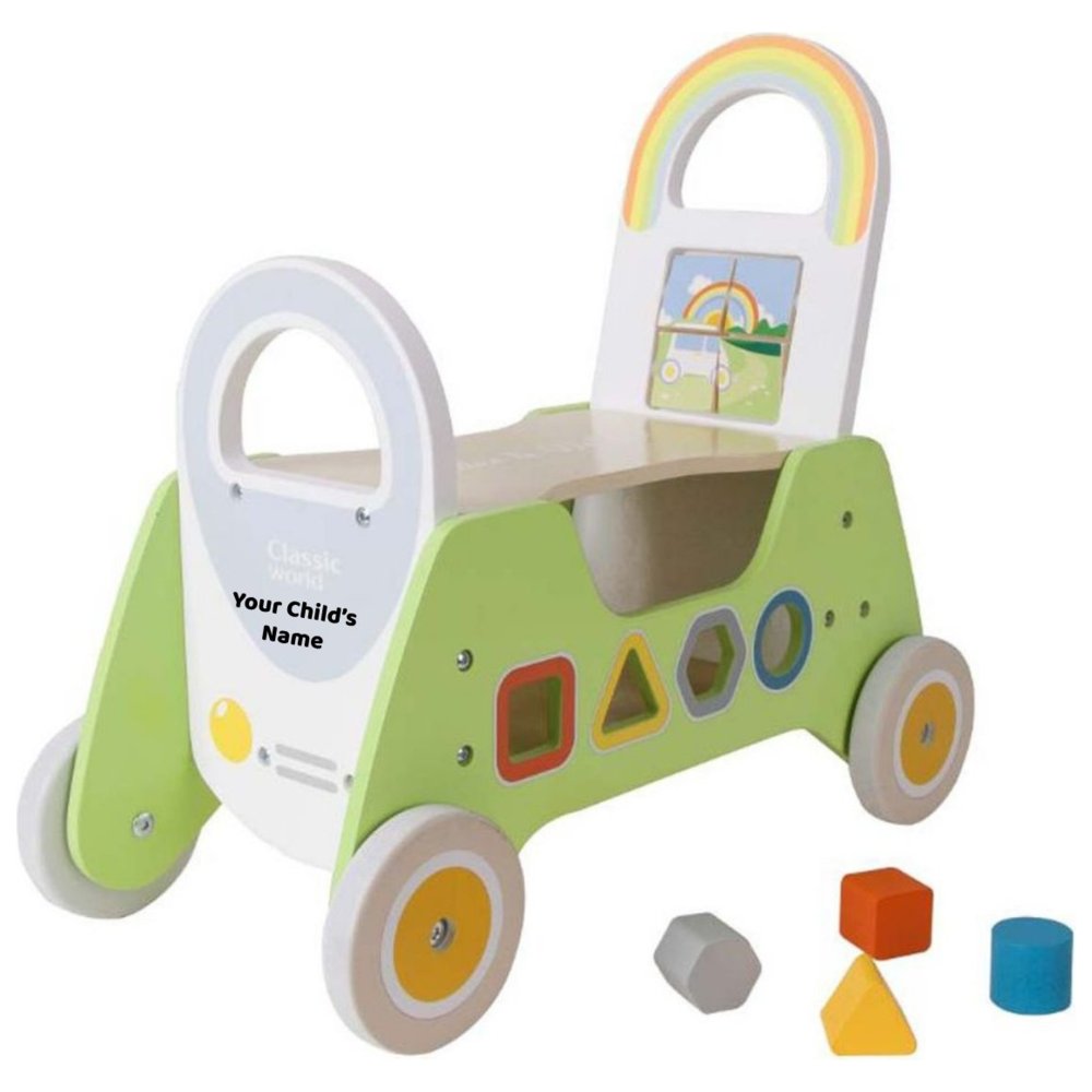Classic World - Personalized 2-In-1 Wooden Rider And Baby Walker