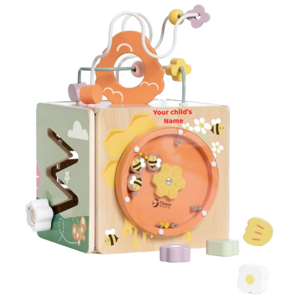 Classic World - Personalized  5-In-1 Honeybee Wooden Activity Cube