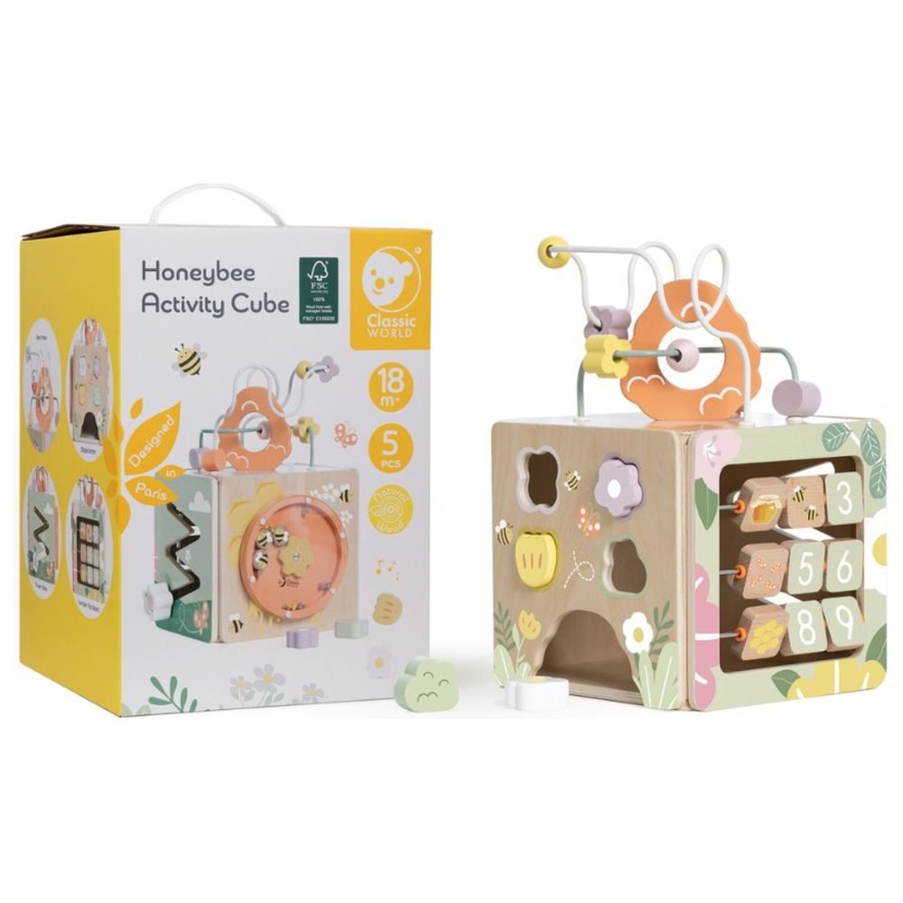 Classic World - Personalized  5-In-1 Honeybee Wooden Activity Cube