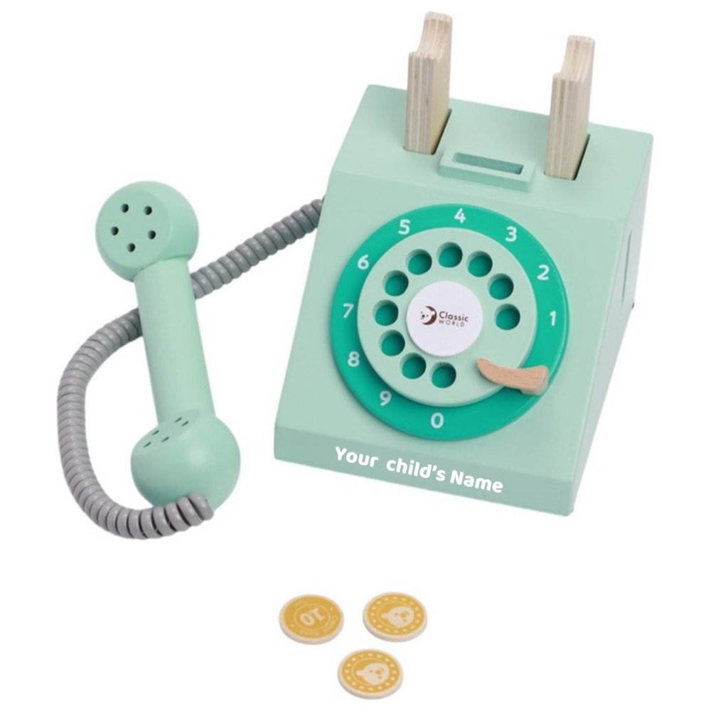 Classic World - Personalized Play Telephone Wooden Toy - Green
