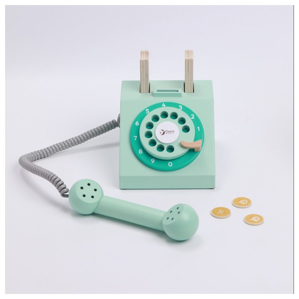 Classic World - Personalized Play Telephone Wooden Toy - Green