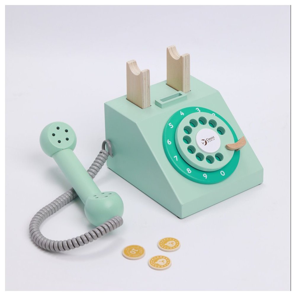 Classic World - Personalized Play Telephone Wooden Toy - Green