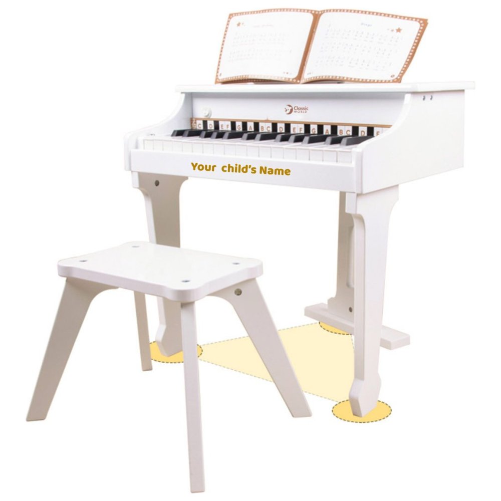 Classic World - Personalized Grand Wooden Piano With Stool - White
