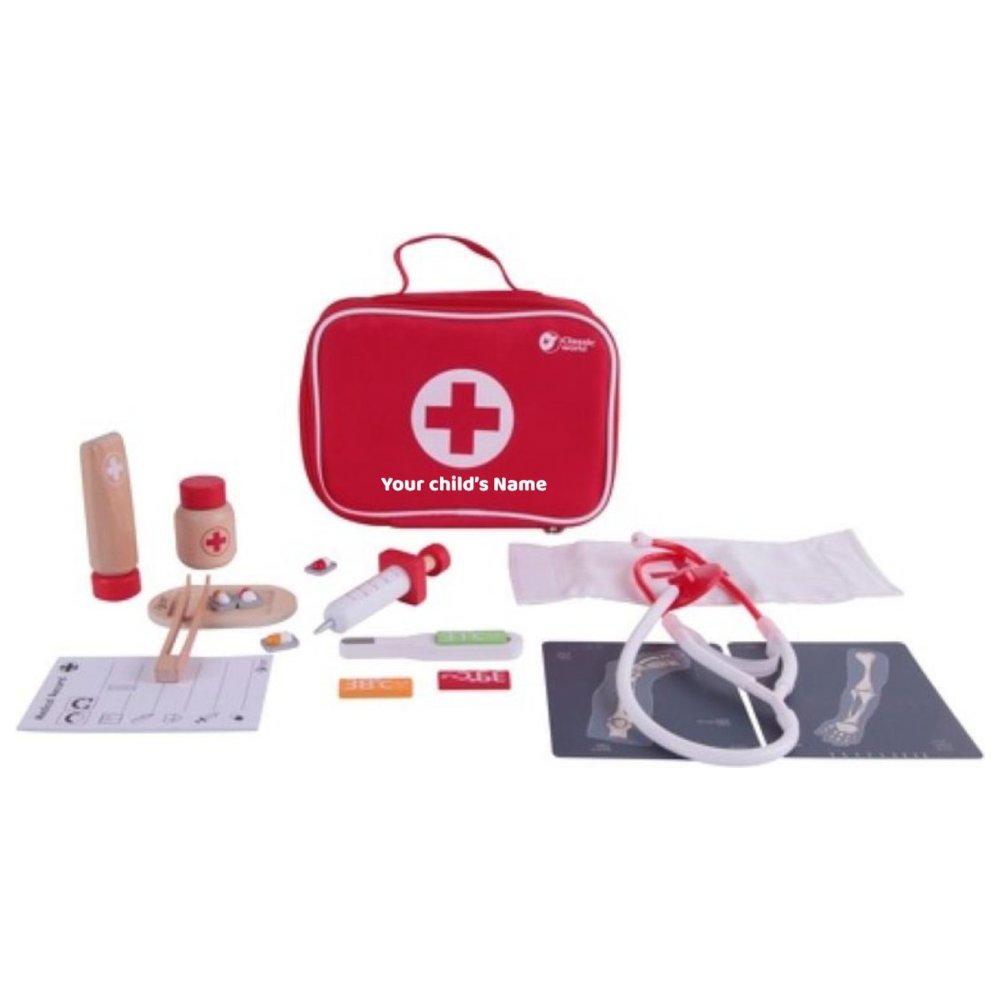 Classic World - Personalized Wooden Medical Kit - 19 Pc Set