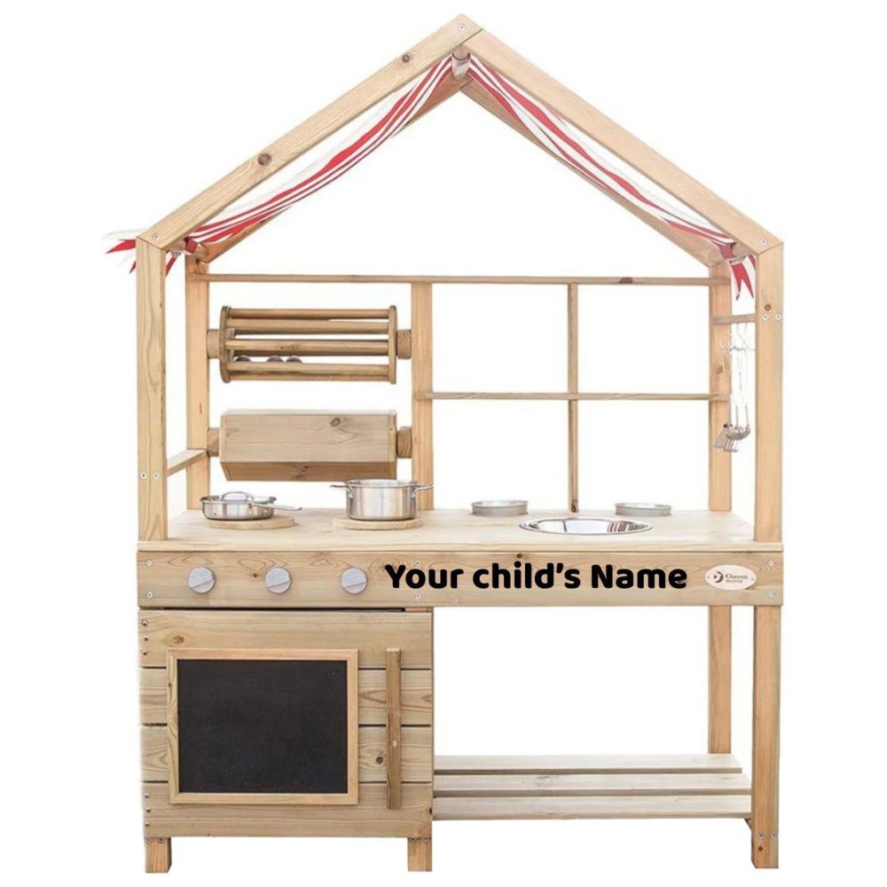Classic World - Personalized Wooden Outdoor Mud Kitchen With Grill And Sink - Brown