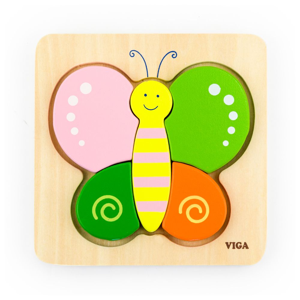 Viga - Personalized Butterfly Block Puzzle Montessori Wooden Toy - Multicolor - 5 Pcs