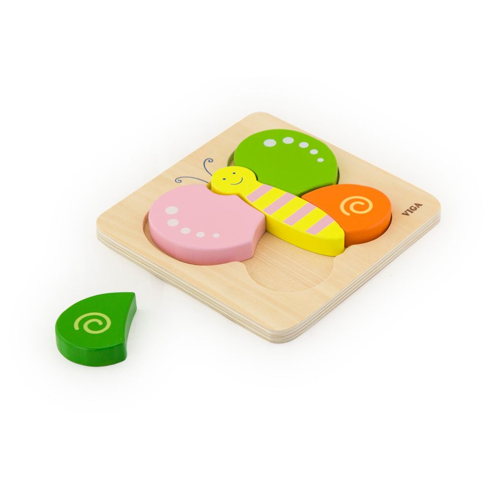 Viga - Personalized Butterfly Block Puzzle Montessori Wooden Toy - Multicolor - 5 Pcs
