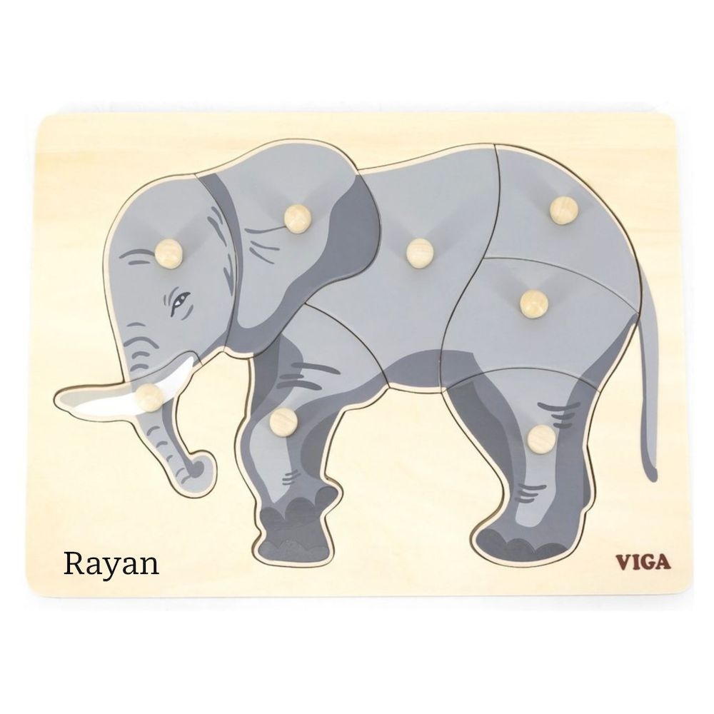 Viga - Personalized Elephant Knob Puzzle Wooden Toy - Multicolor - 8 Pcs