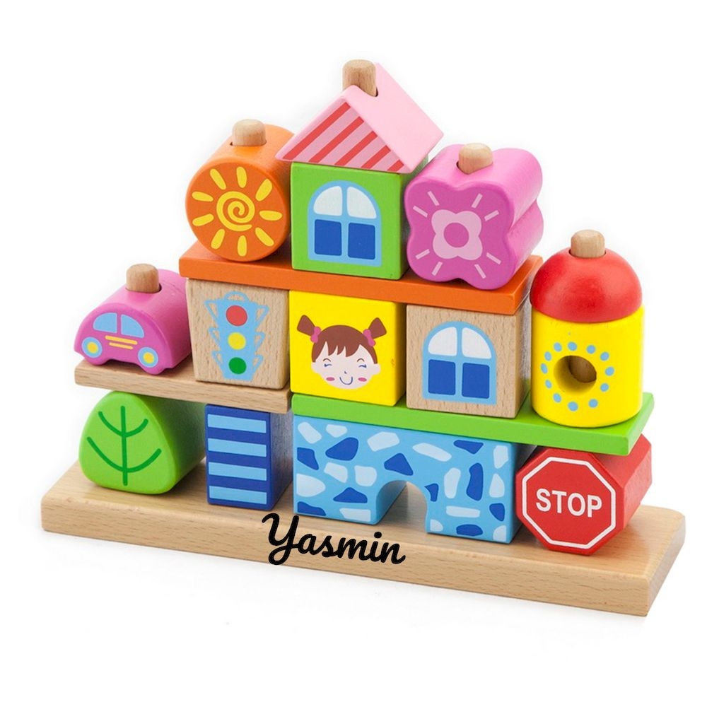Viga - Personalized Wooden City Stacking Blocks Playset - Building & Sorting