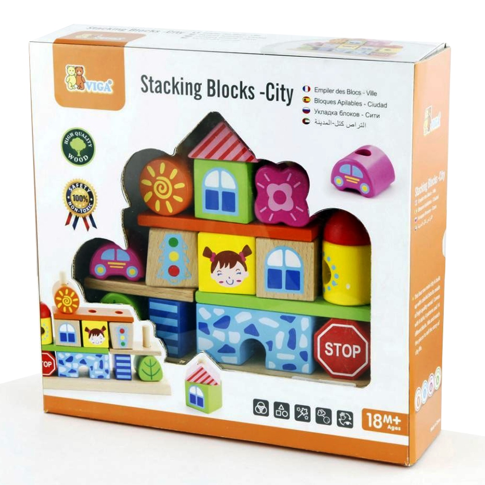 Viga - Personalized Wooden City Stacking Blocks Playset - Building & Sorting