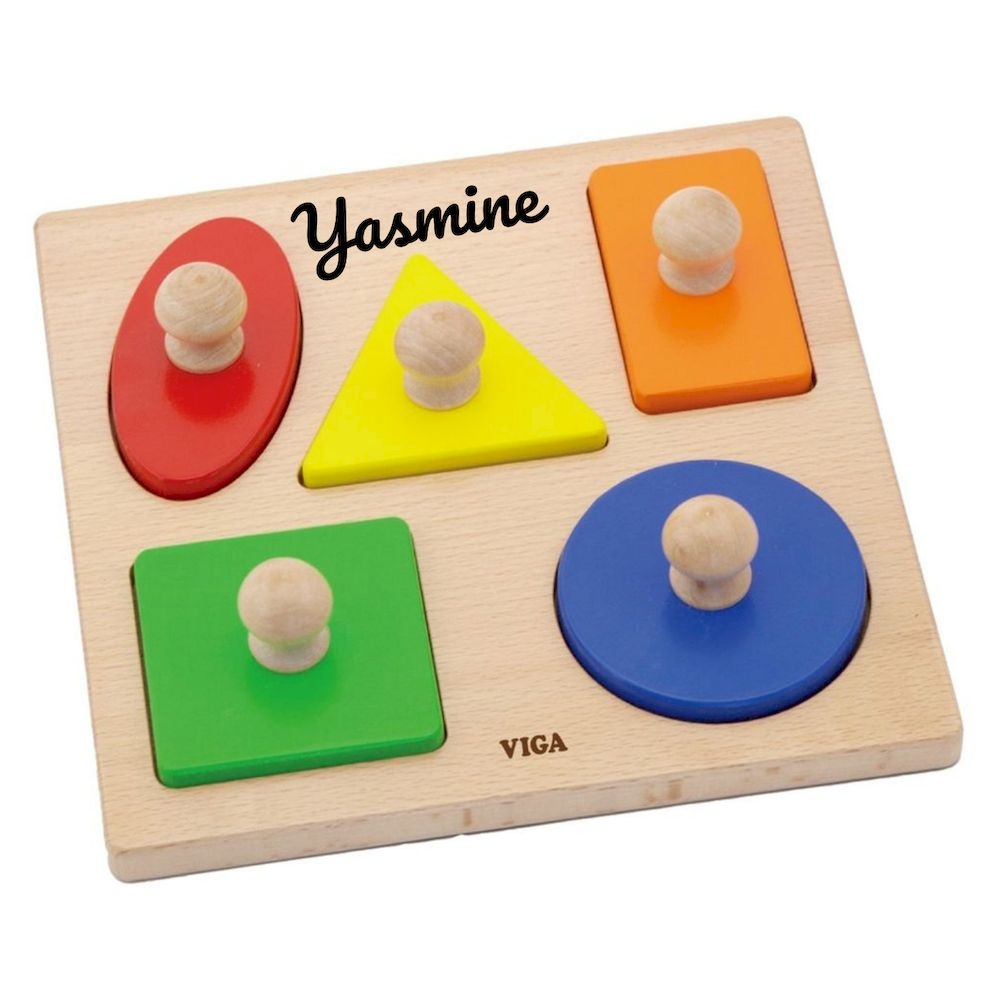Viga - Personalized Montessori Wooden Knob Puzzle - Shapes - 5 Pcs
