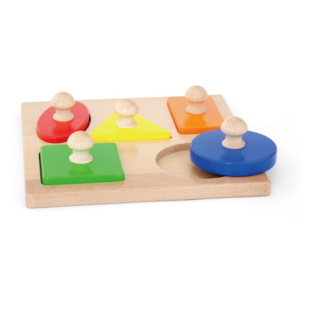 Viga - Personalized Montessori Wooden Knob Puzzle - Shapes - 5 Pcs