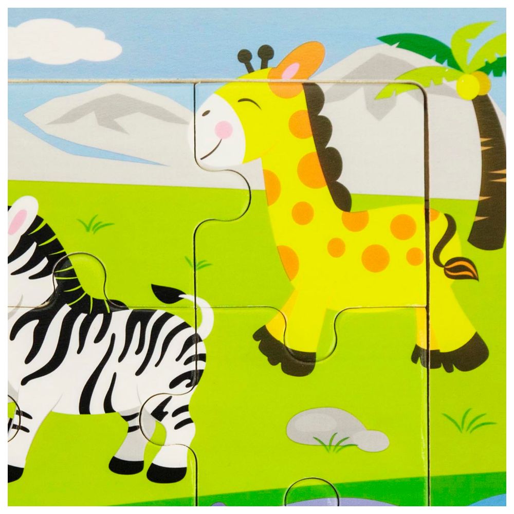 Viga - Personalized Wild Animals Jigsaw Puzzle Montessori Wooden Toy - Multicolor - 9 Pcs
