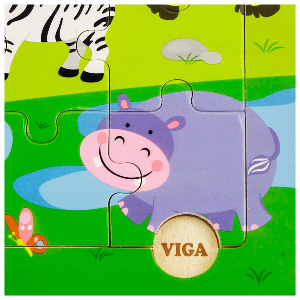 Viga - Personalized Wild Animals Jigsaw Puzzle Montessori Wooden Toy - Multicolor - 9 Pcs