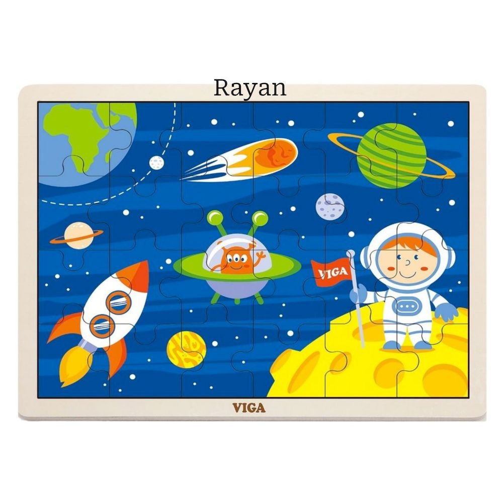 Viga - Personalized Space Travel Jigsaw Puzzle Montessori Wooden Toy - Multicolor - 24 Pcs