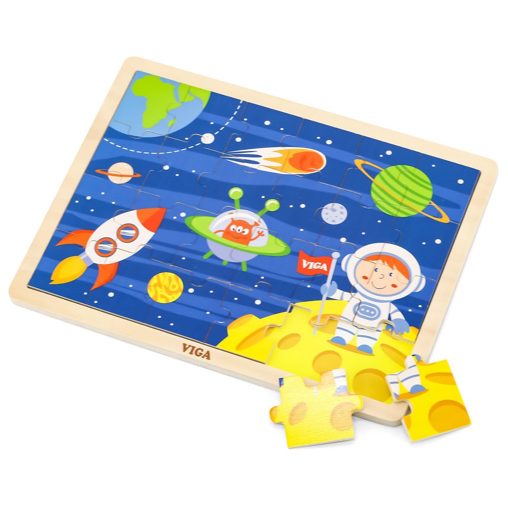 Viga - Personalized Space Travel Jigsaw Puzzle Montessori Wooden Toy - Multicolor - 24 Pcs