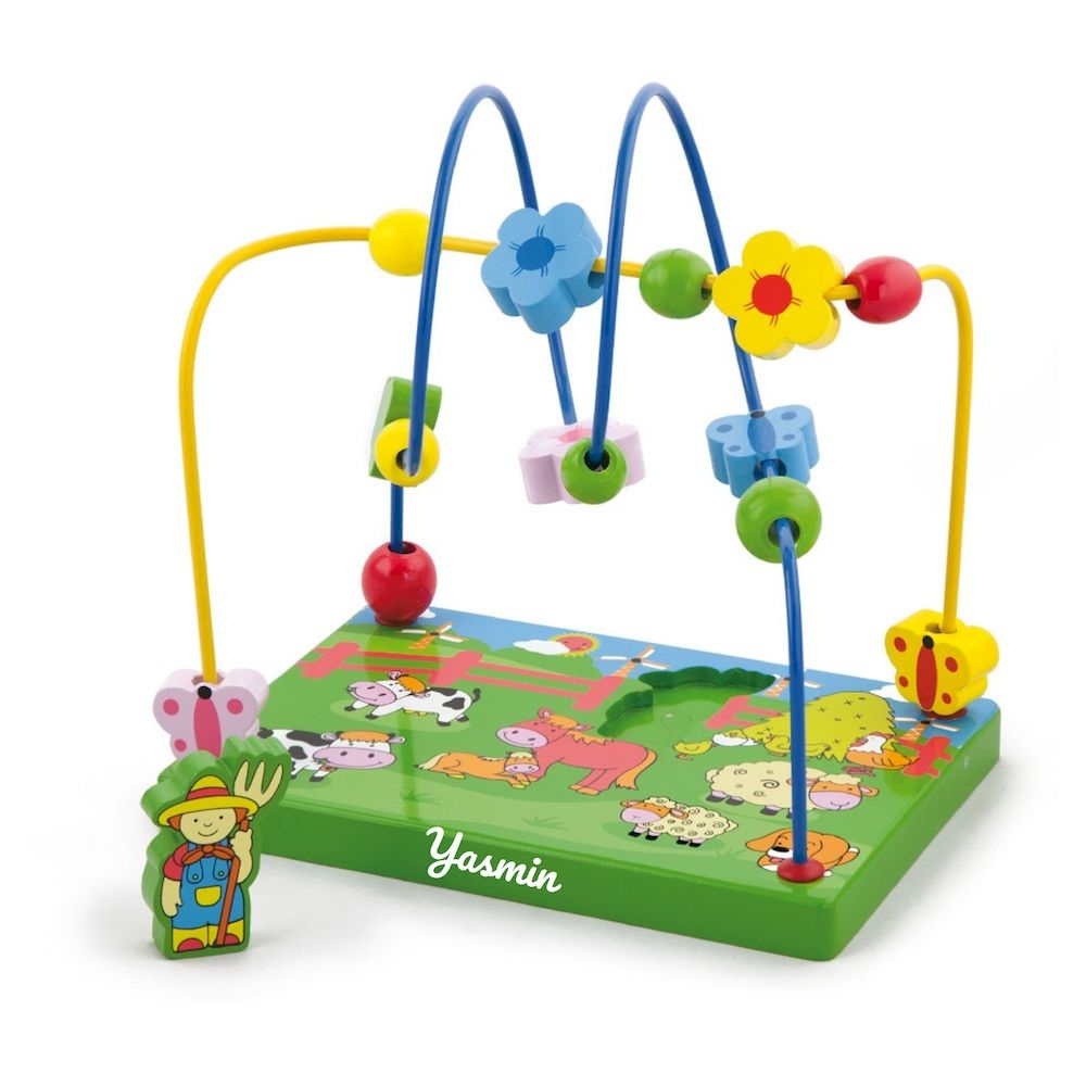 Viga - Personalized Wire Beads Farm Maze Montessori Wooden Toy - Multicolor