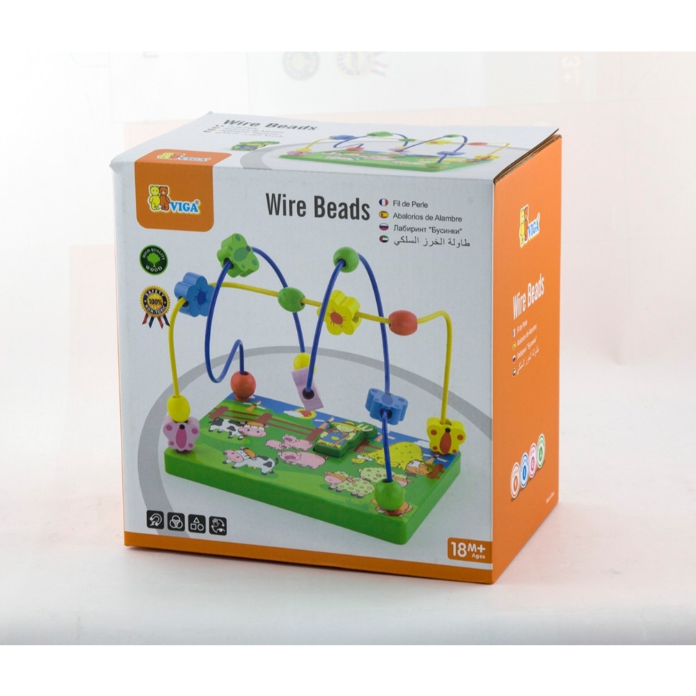 Viga - Personalized Wire Beads Farm Maze Montessori Wooden Toy - Multicolor