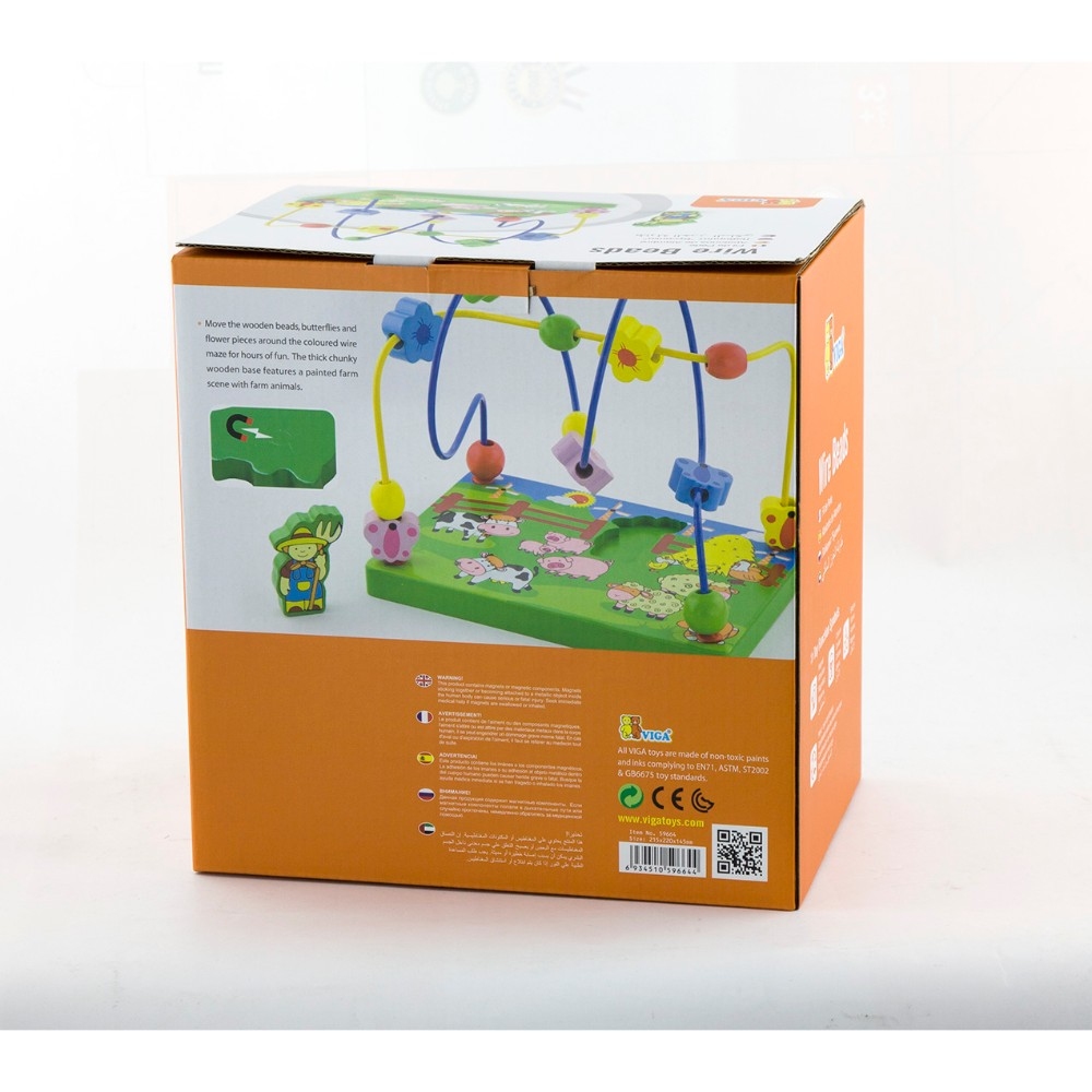 Viga - Personalized Wire Beads Farm Maze Montessori Wooden Toy - Multicolor
