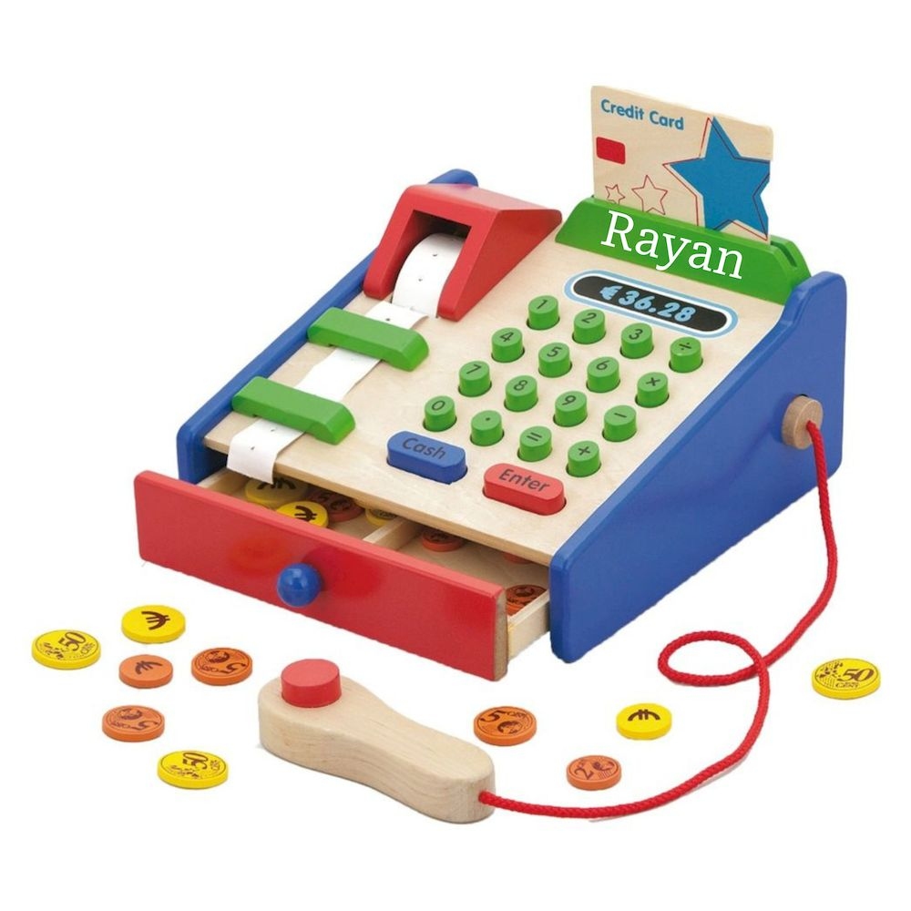 Viga - Personalized Wooden Cash Register Pretend Play Toy - Multicolor