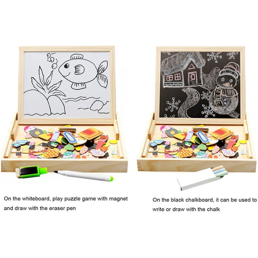 Factory Price - Personalized 3-In-1 Wooden Easel With Magnetic Puzzle