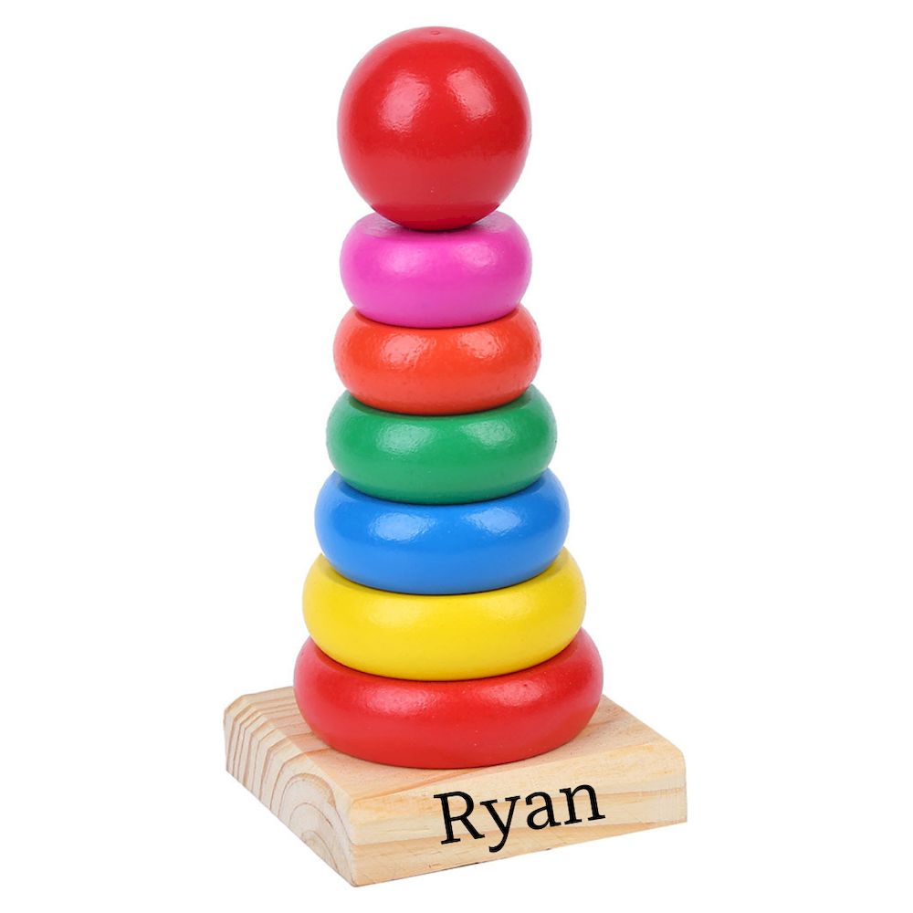 Factory Price - Personalized Wooden Rainbow Tower Stacking Rings