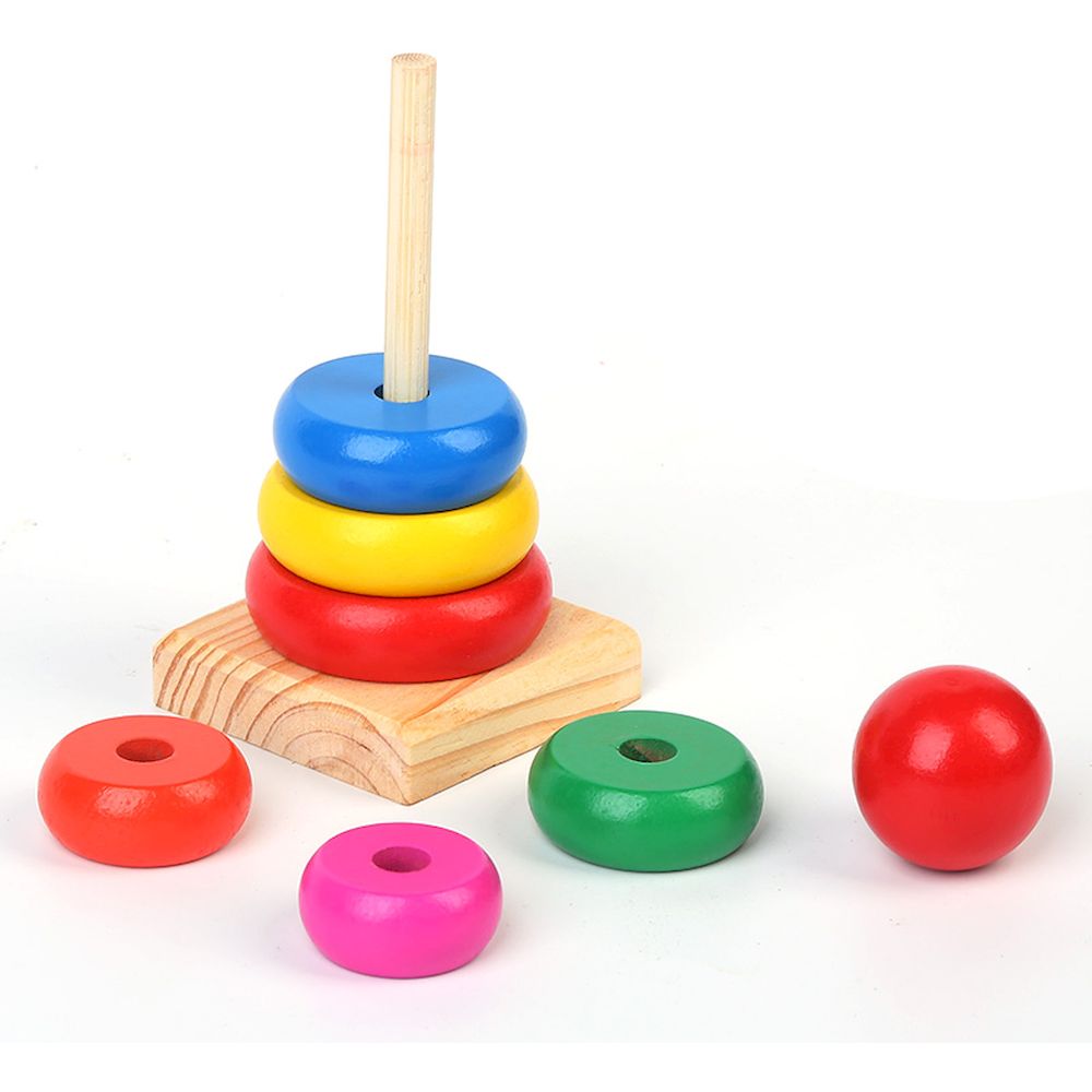 Factory Price - Personalized Wooden Rainbow Tower Stacking Rings