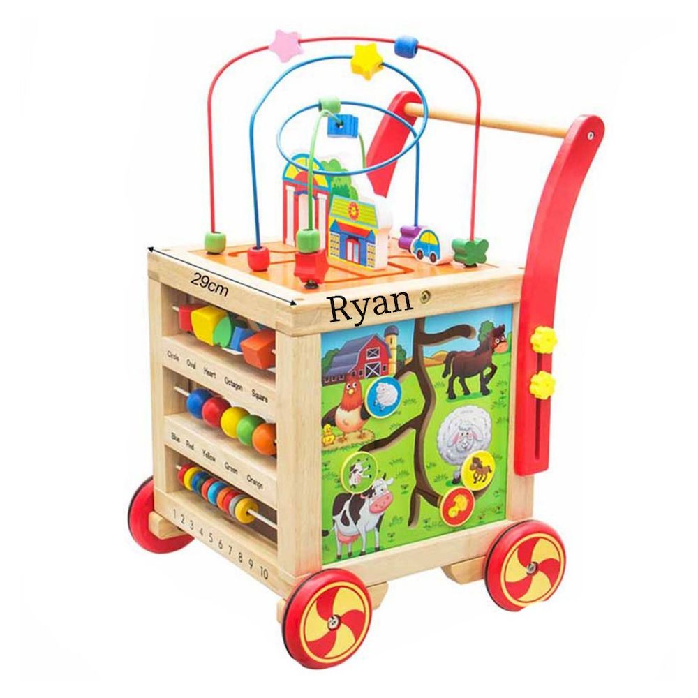 Factory Price - Personalized Baby Wooden Walker Trolley With Activity Cube