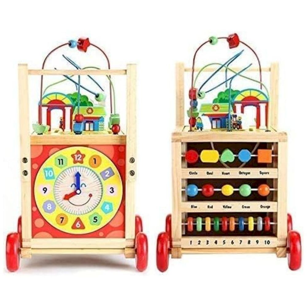 Factory Price - Personalized Baby Wooden Walker Trolley With Activity Cube