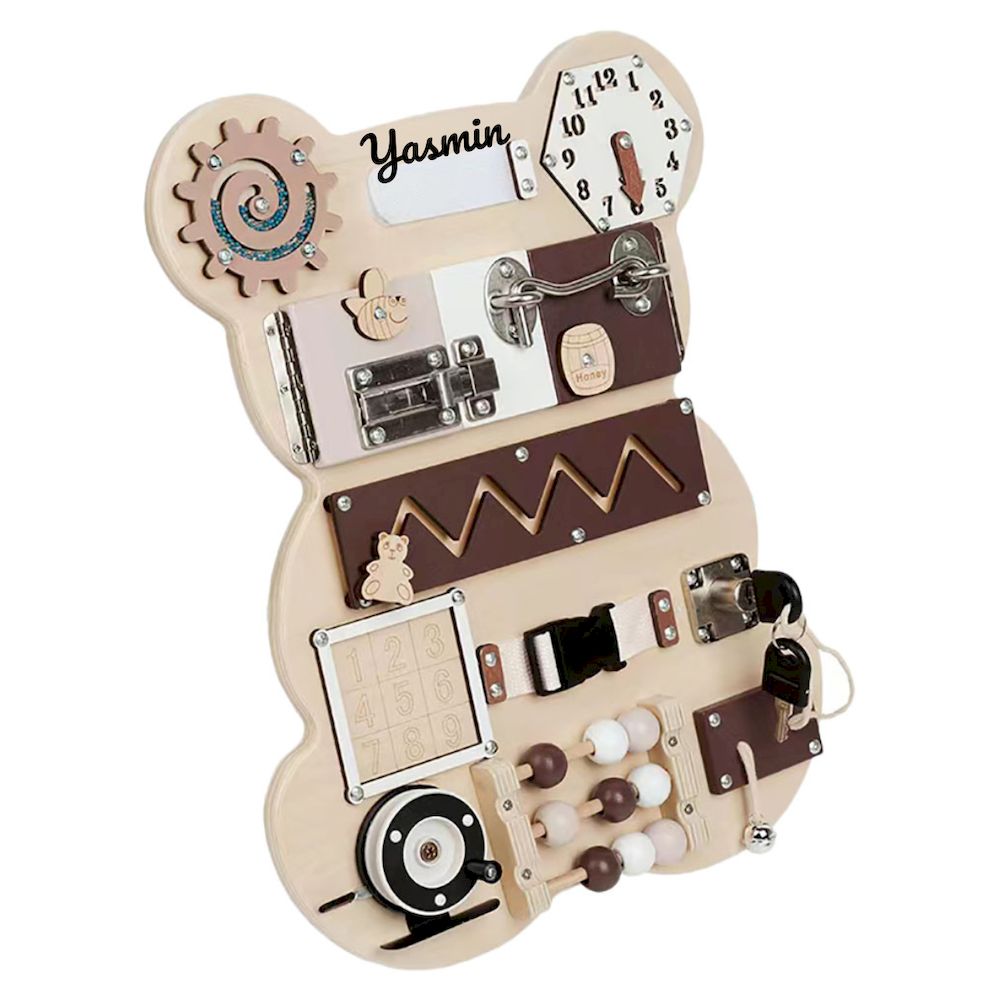 Factory Price - Personalized 12-In-1 Bear Shaped Montessori Wooden Busy Board