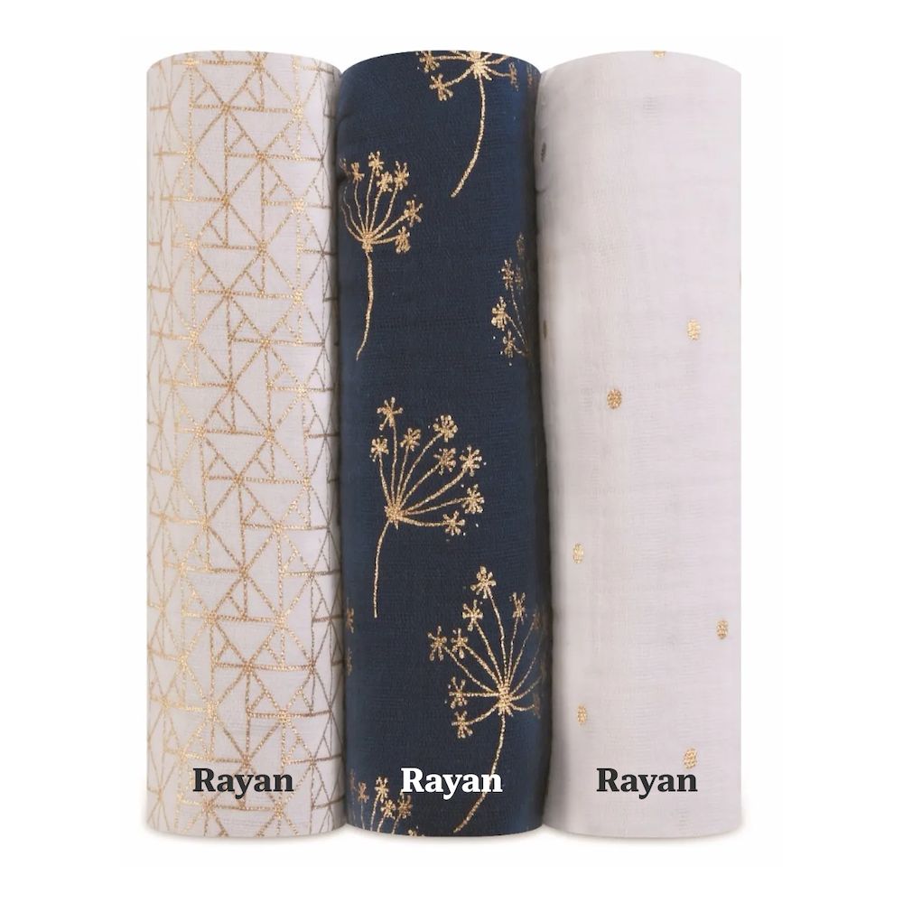 Aden + Anais - Personalized Swaddles Metallic Gold Deco - Pack of 3