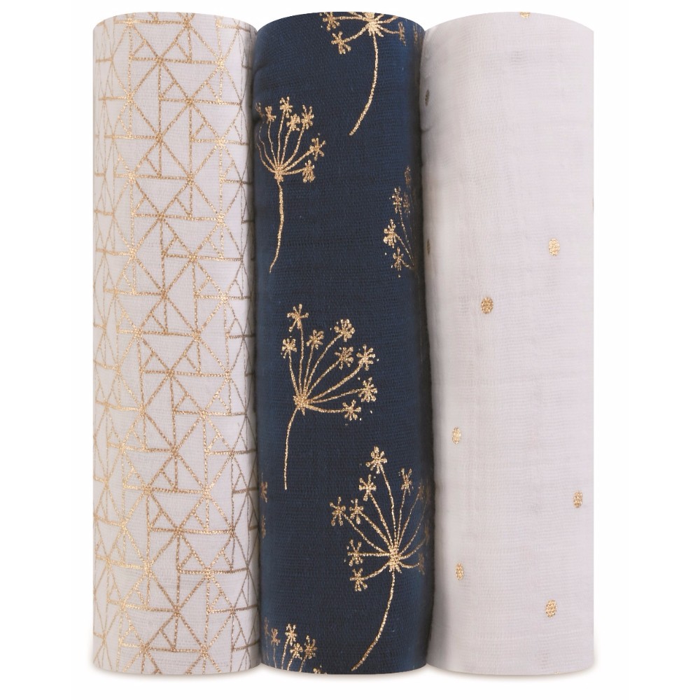 Aden + Anais - Personalized Swaddles Metallic Gold Deco - Pack of 3