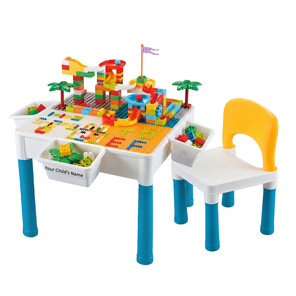 Little Learners - Personalized Multi-Functional Building Blocks Table And Chair - 292 Pc Set