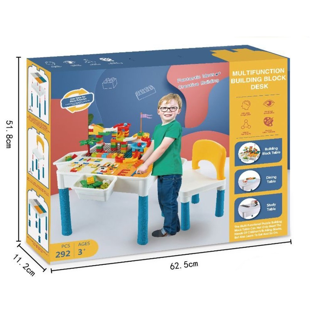 Little Learners - Personalized Multi-Functional Building Blocks Table And Chair - 292 Pc Set