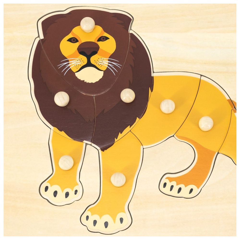 Viga - Personalized Wild Animals Montessori Knob Puzzle - Lion - 8 Pcs