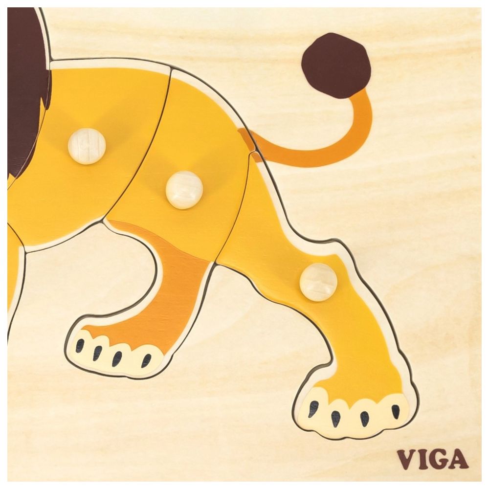 Viga - Personalized Wild Animals Montessori Knob Puzzle - Lion - 8 Pcs