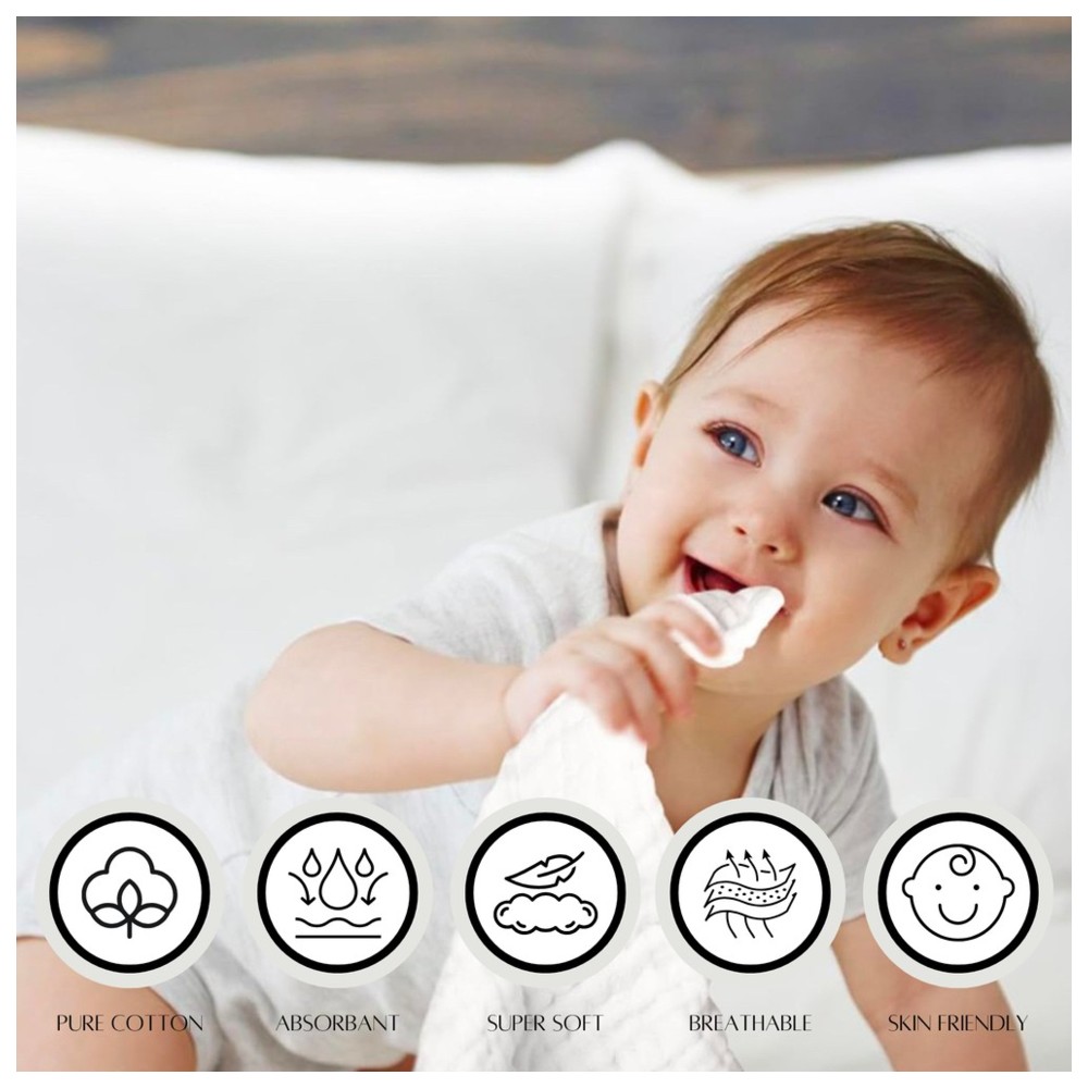 Joley - Cotton Burp Cloth & Bib Set - White - 6 Pcs