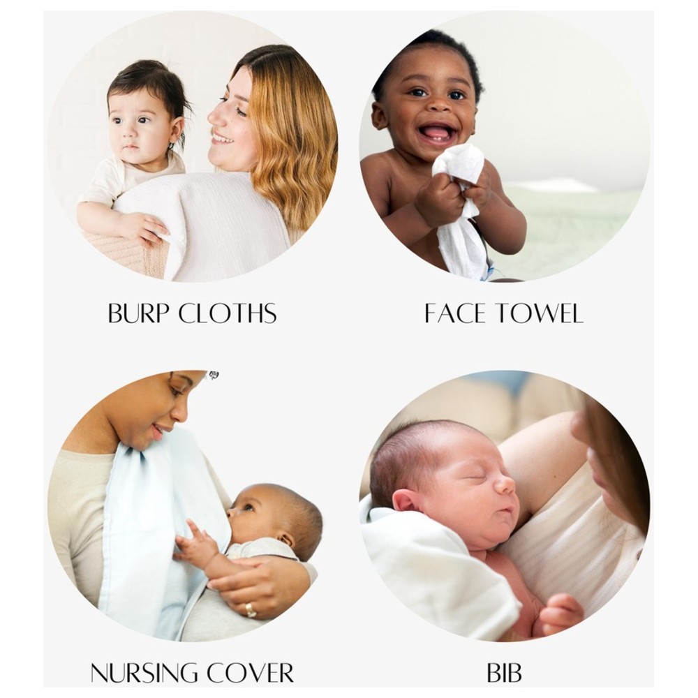 Joley - Cotton Burp Cloth & Bib Set - White - 6 Pcs