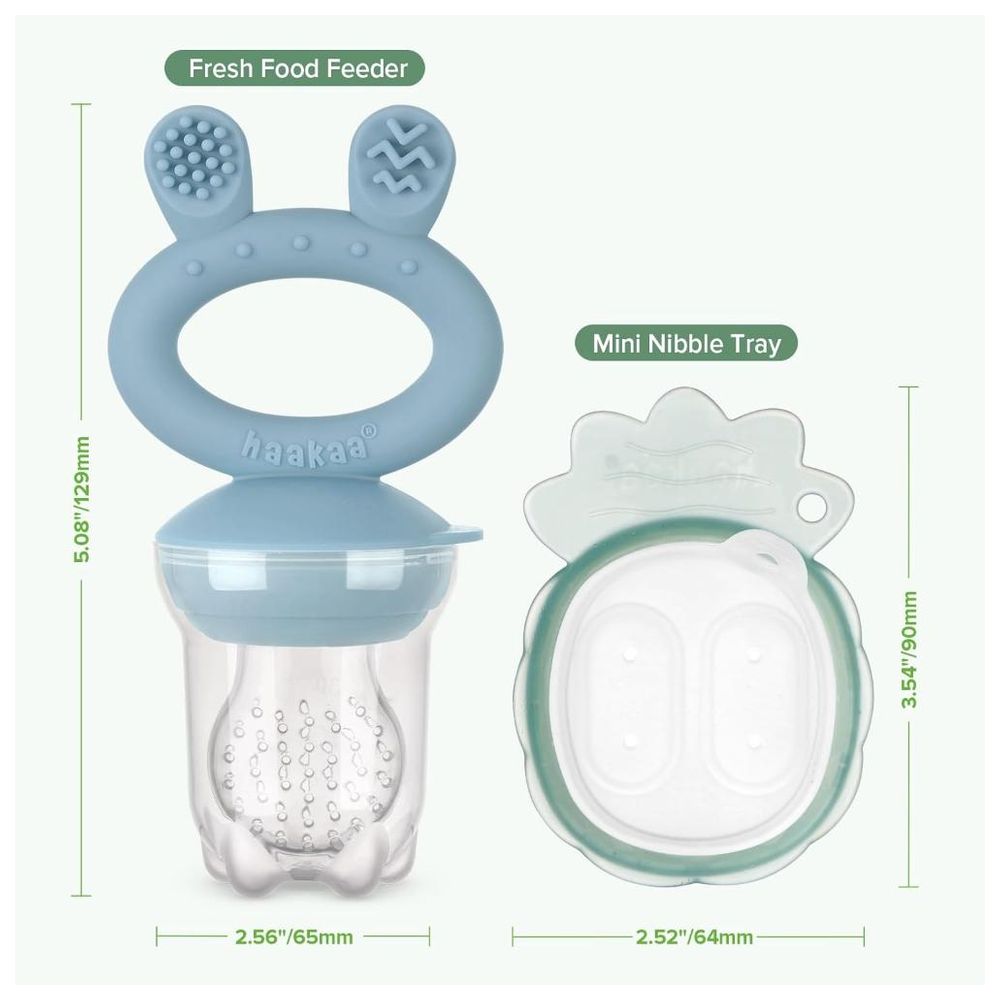 Haakaa - Freeze-N-Feed Fresh Food Feeder Teether And Nibble Tray Set - Sky Blue - 2pcs