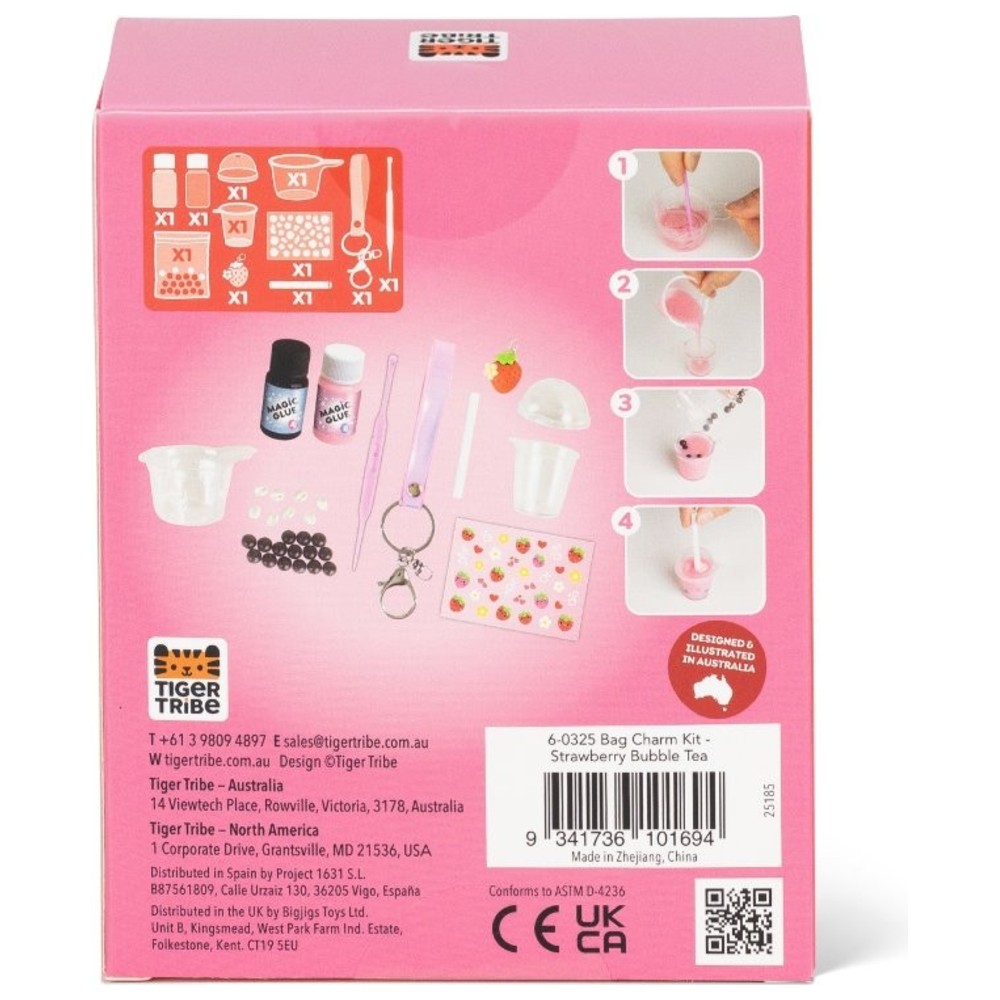 Tiger Tribe - Bag Charm Craft Kit - Strawberry Bubble Tea