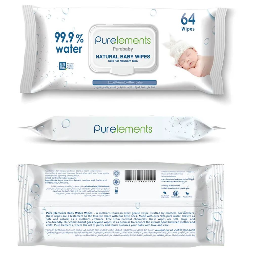 Purelements - 99.9% Water Baby Wipes Travel Pack of 4