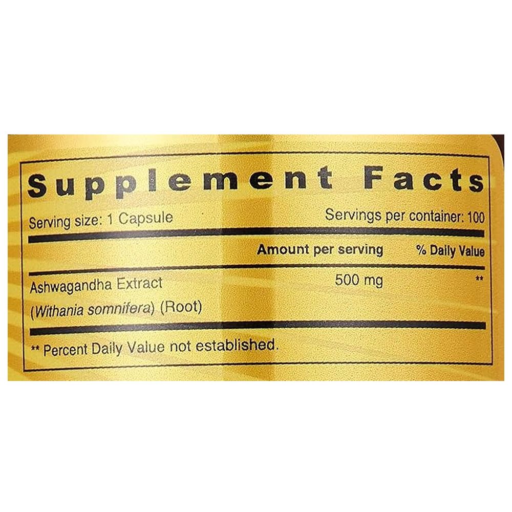 Sunshine Nutrition - Ashwagandha Root Extract Dietery Supplement 500Mg 100 Caps