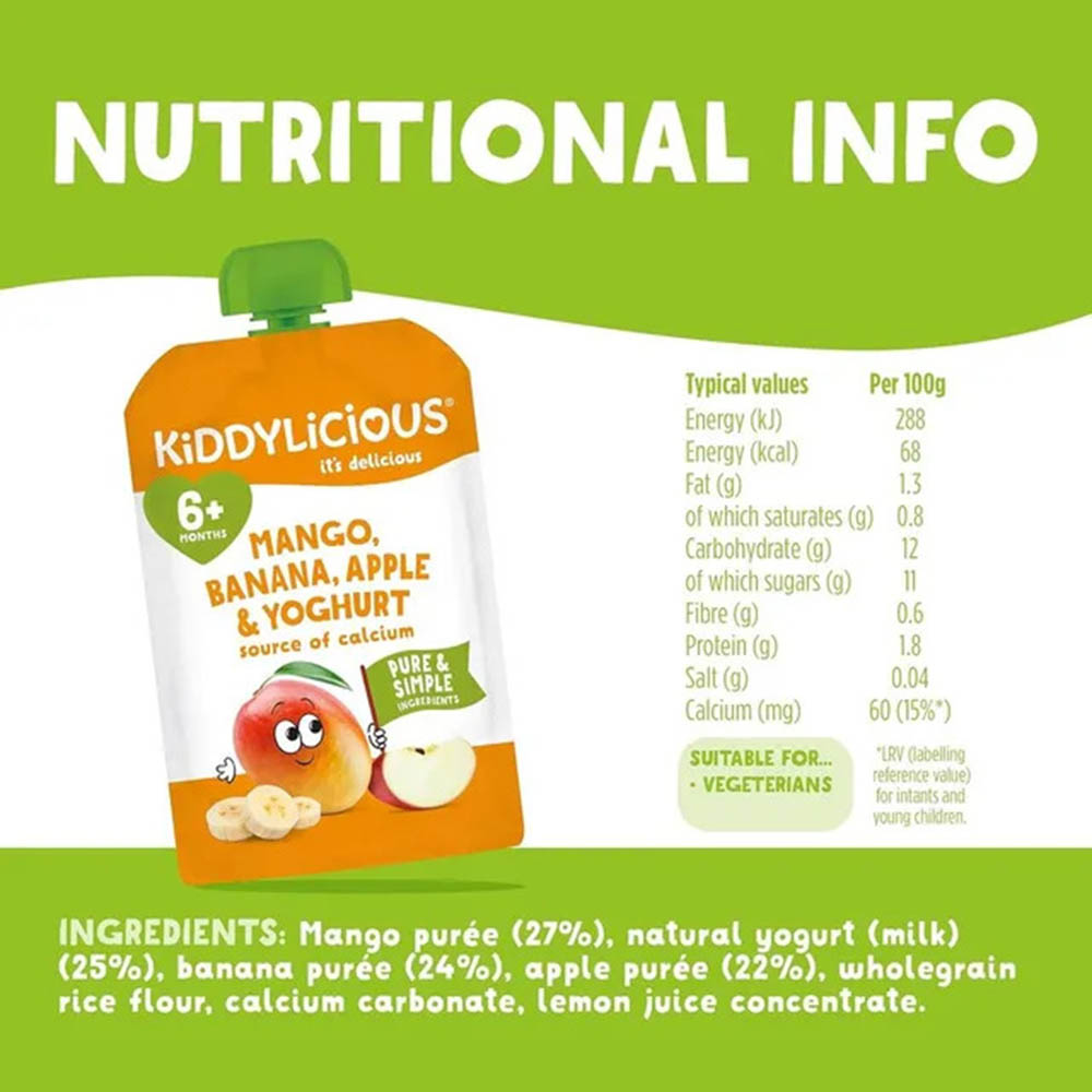 Kiddylicious - Mango, Banana, Apple & Yoghurt Baby Food Pouch - 100 gm