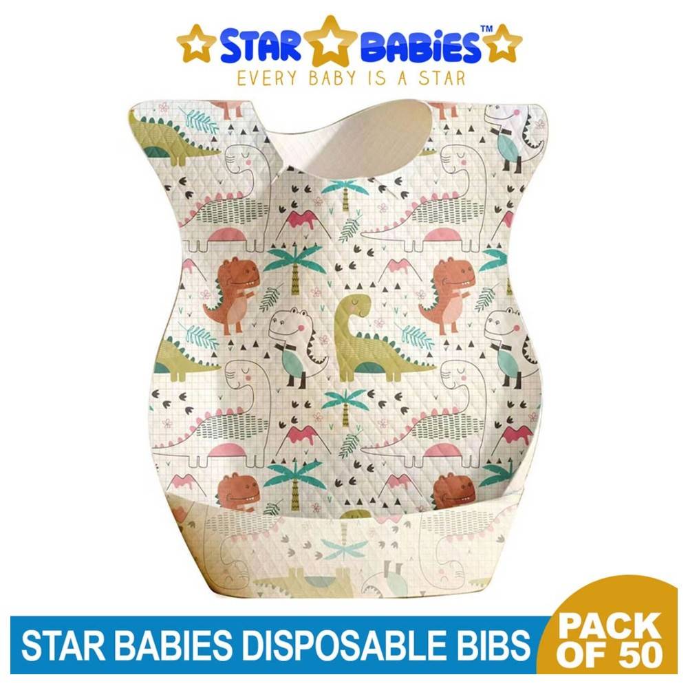 Star Babies - Disposable Bibs - Dinosaur Print - 50 Pcs