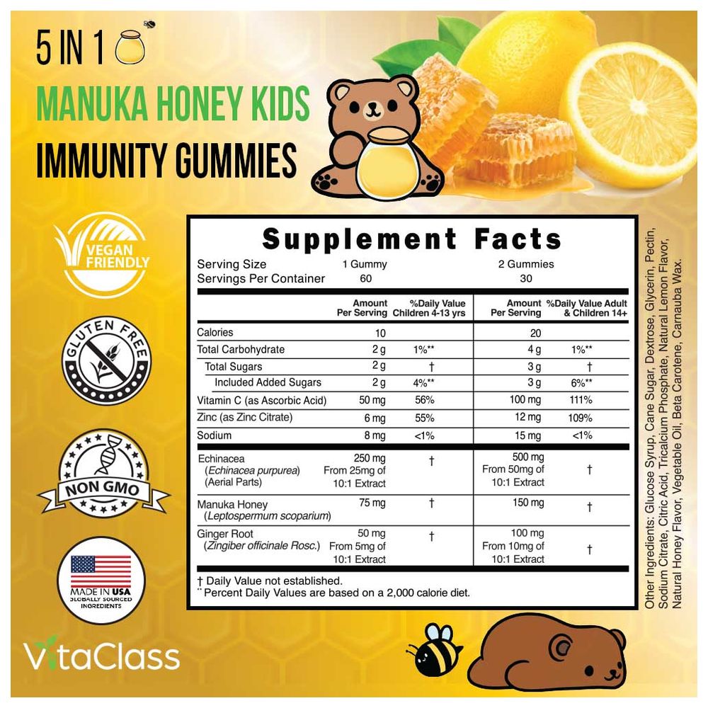 Vitaclass - 5-in-1 Manuka Honey Immunity Gummies For Chidren - 60's