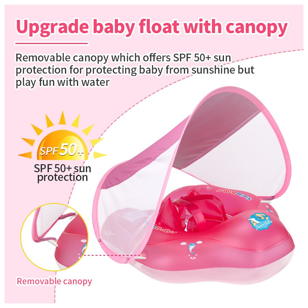 Swimbobo - Baby Swimming Float With Sun Canopy - Pink